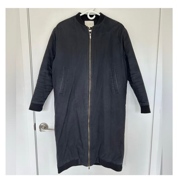 Oak+fort long bomber cotton jacket, navy color, size Small - Picture 1 of 9